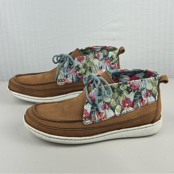 Justin Boots Breezy Shoes Floral Brown Leather Moc Toe Bootie Women’s 10 JL121 - Picture 4 of 9